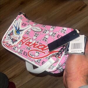 Ed Hardy Pink and White Skull Shoulder Bag